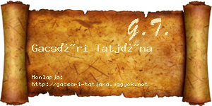 Gacsári Tatjána névjegykártya